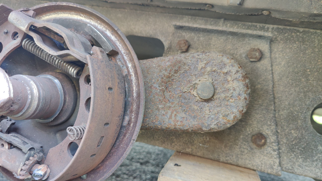 Exposed and corroded caravan axle