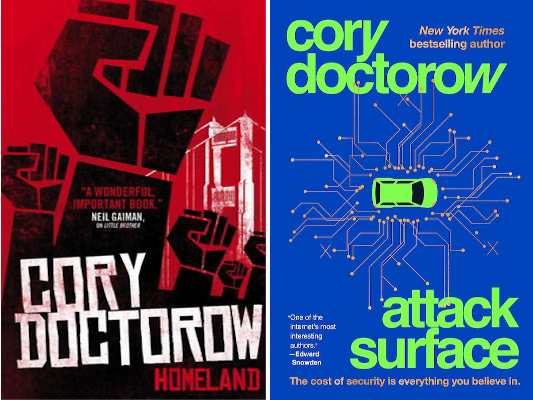 Cover art for Homeland and Attack Surface by Cory Doctorow 
