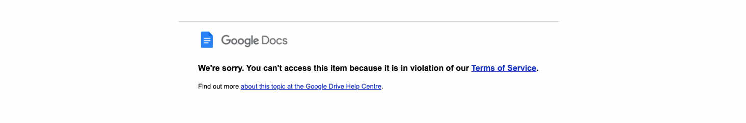 You can't access this item because it is violation of our terms of service